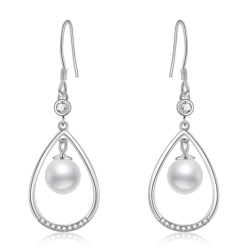 Sterling Silver Drop Pearl Drop Earrings for Women-19