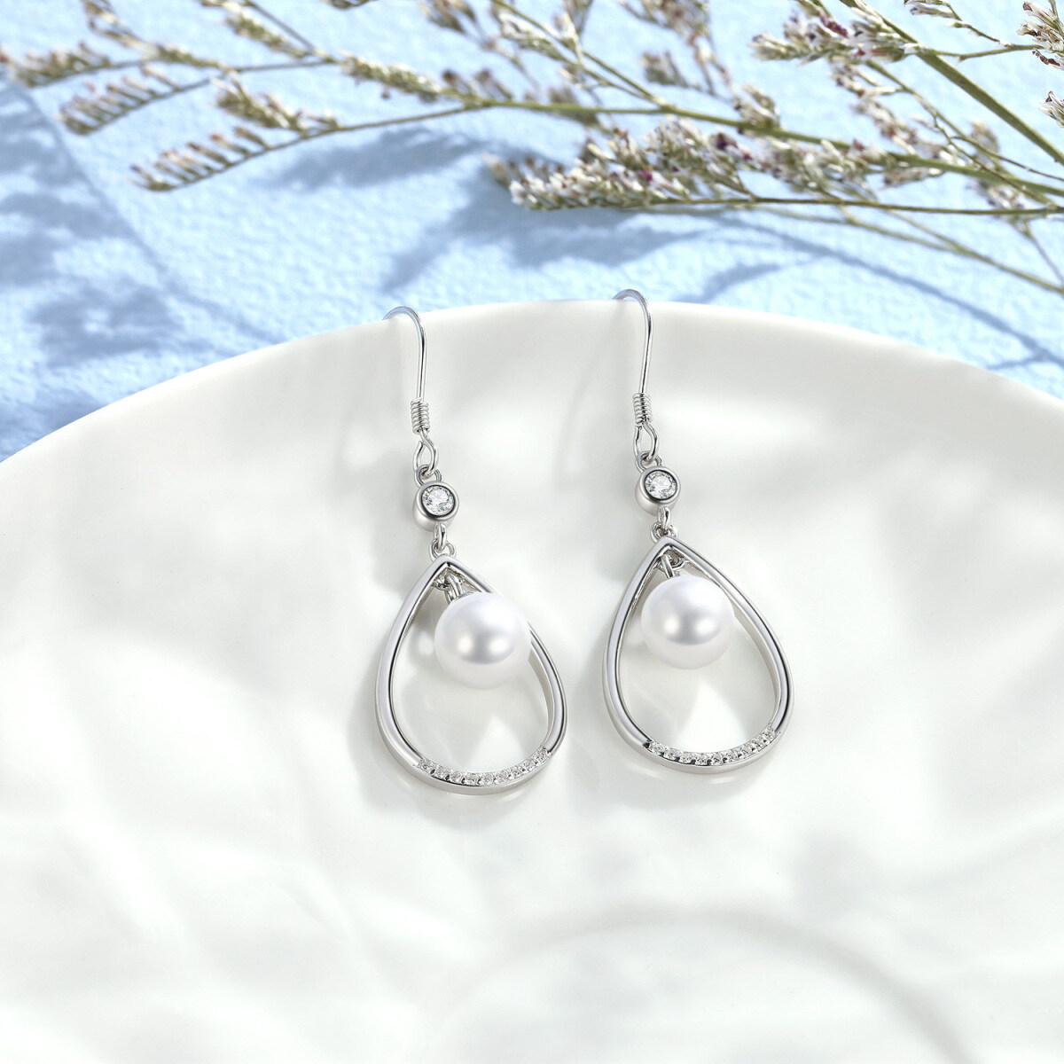 Boucles d'oreilles pendantes en argent sterling et perles pour femmes-3