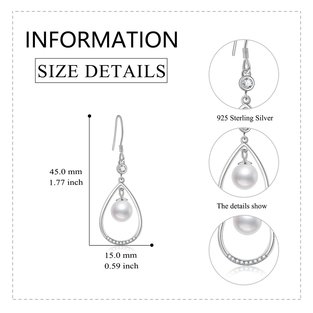 Pendientes colgantes de perlas en plata de ley para mujer-5