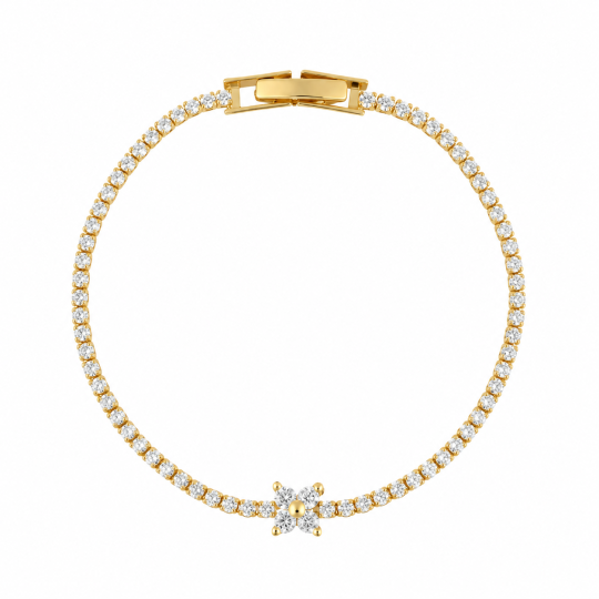 Sterling Silver with Yellow Gold Plated 2mm Round Cut Moissanite Tennis Chain Bracelet 6 to 7.5 Inch Options