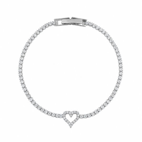 Sterling Silver 2mm Round Cut Moissanite Heart Tennis Chain Bracelet 6 to 7.5 Inch Options