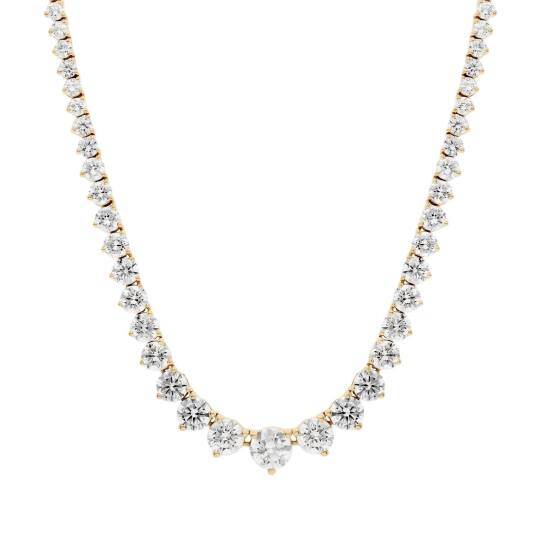 Collier chaîne tennis en or 14 carats, serti de diamants ronds de laboratoire à griffes dégradées (5 carats au total), longueur 40 à 70 cm (16 à 28 pouces).