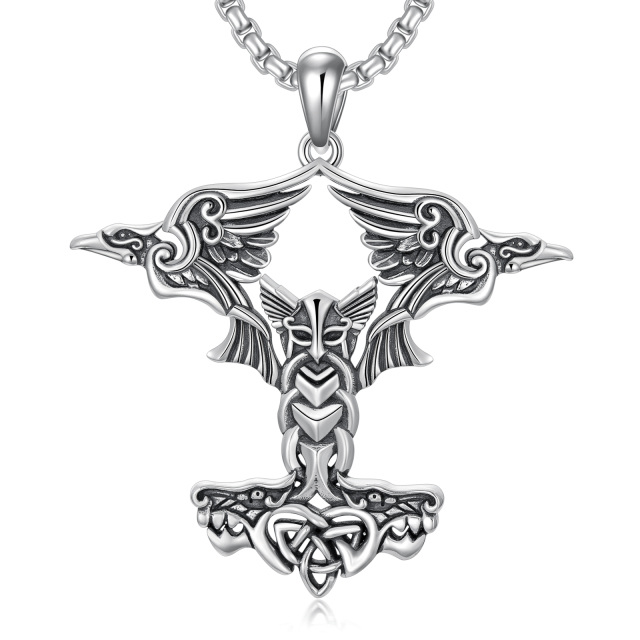 Thors Hammer Halskette S925 Odin Mjolnir Anhänger Raven Halskette Wikinger Schmuck Wolf Geschenke-1