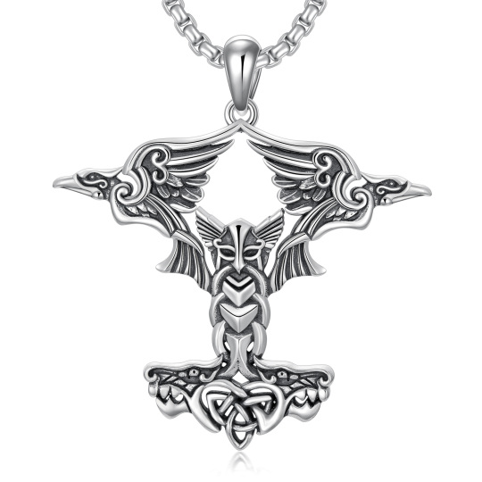 Sterling Silver Thors Hammer Odin Mjolnir Pendant Raven Necklace Jewelry For Women