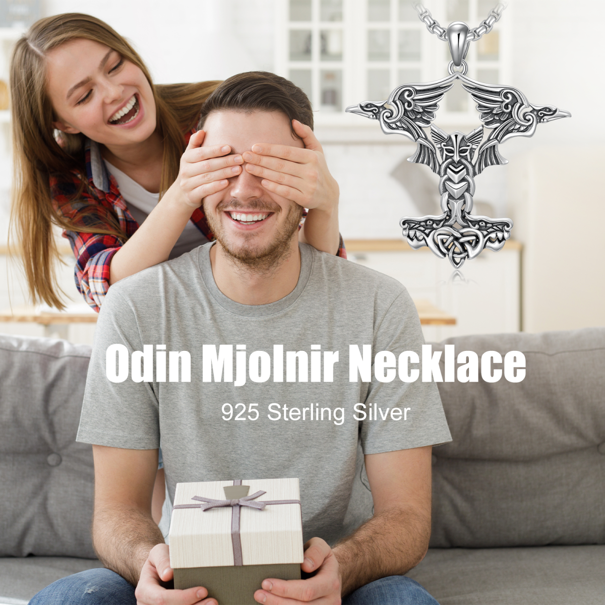 Collier marteau Thors S925 Odin Mjolnir, pendentif corbeau, bijoux Viking, cadeaux de loup-3