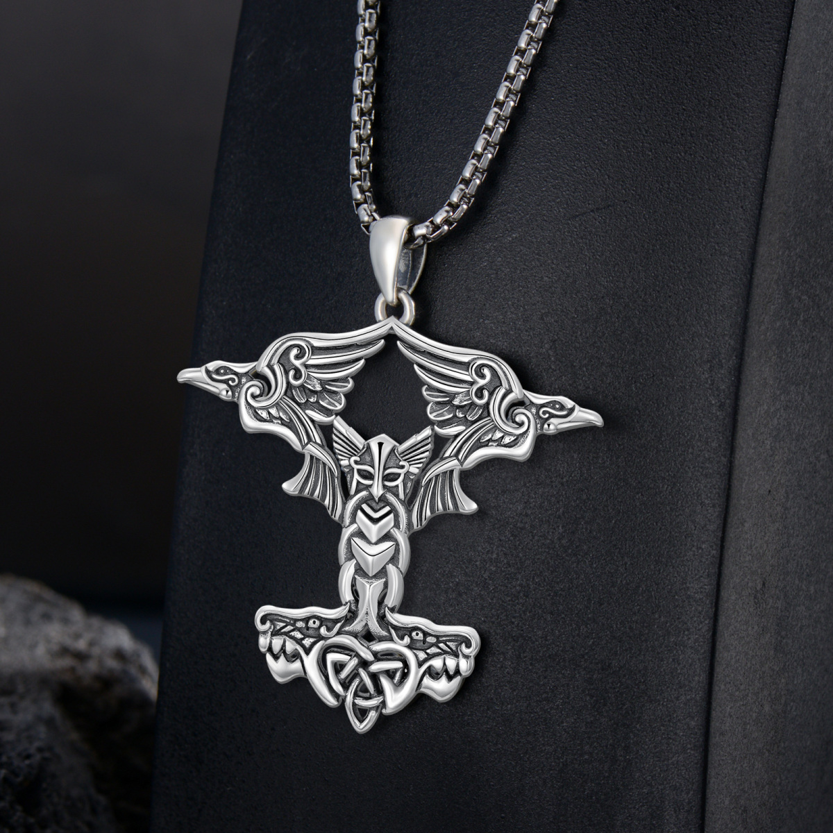 Thors Hammer Necklace S925 Odin Mjolnir Pendant Raven Necklace Viking Jewelry Wolf Gifts-4