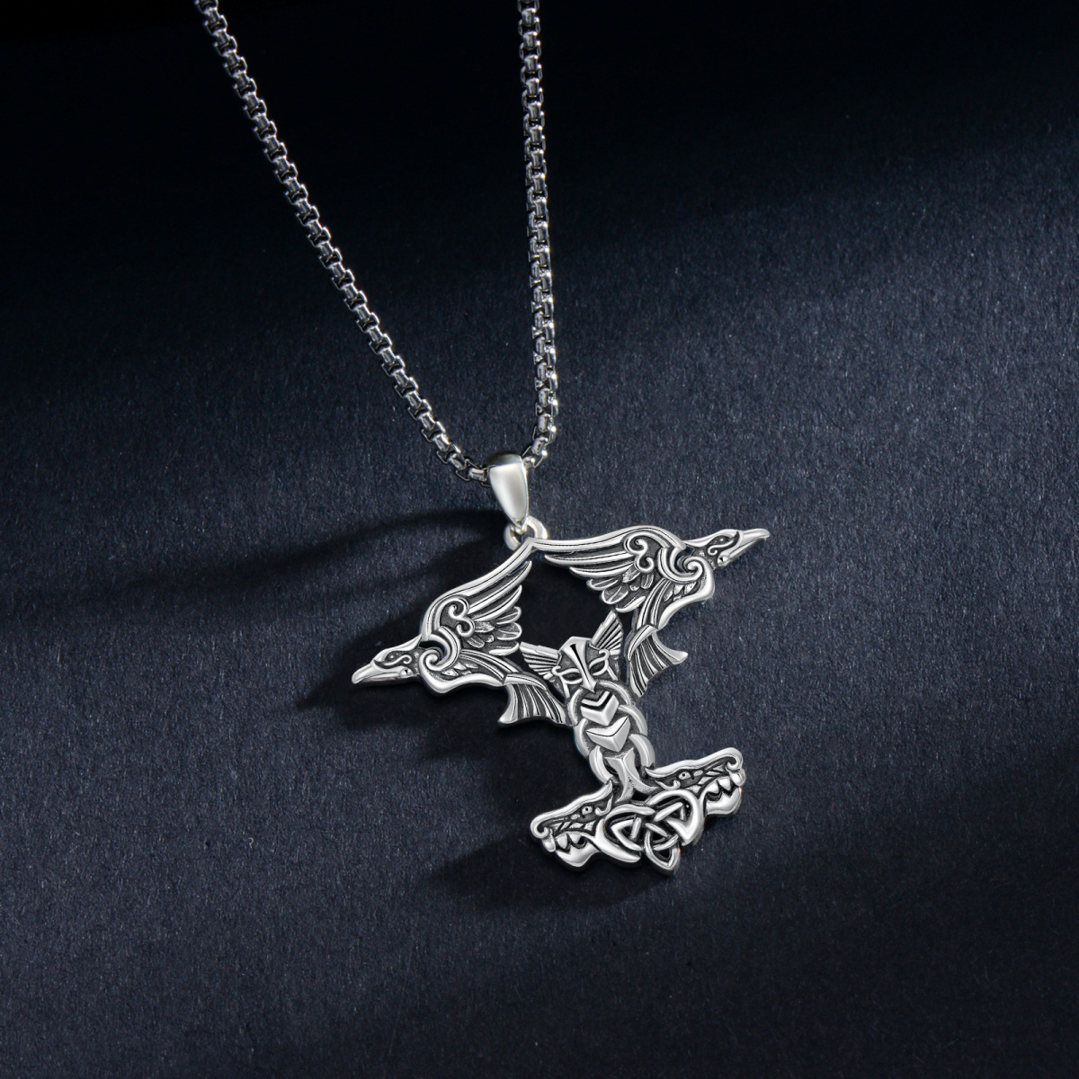 Thors hamer ketting S925 Odin Mjolnir hanger Raven ketting Viking sieraden Wolf geschenken-5