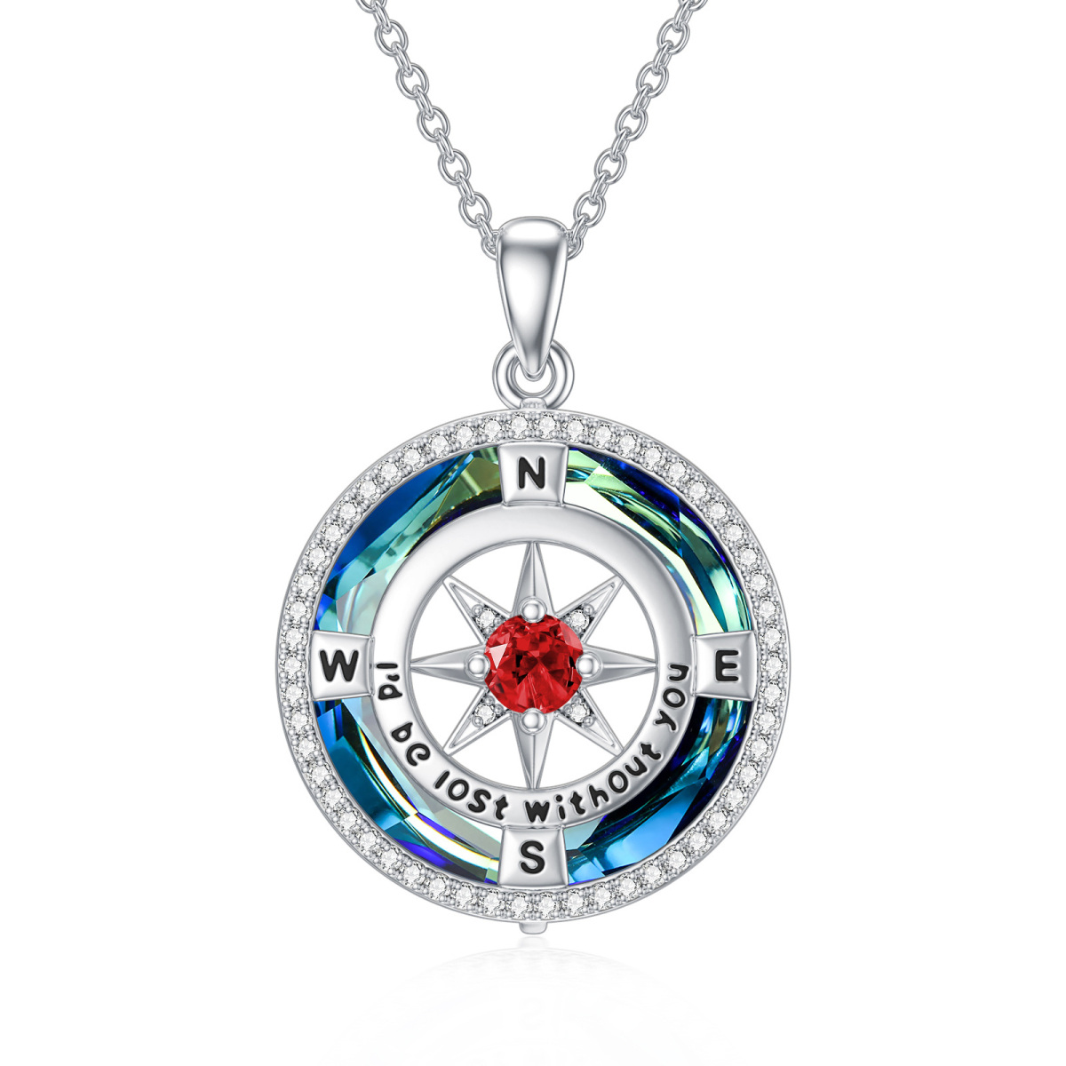 Collier pendentif boussole personnalisé en argent sterling et cristal avec pierre de naissance pour femme-1