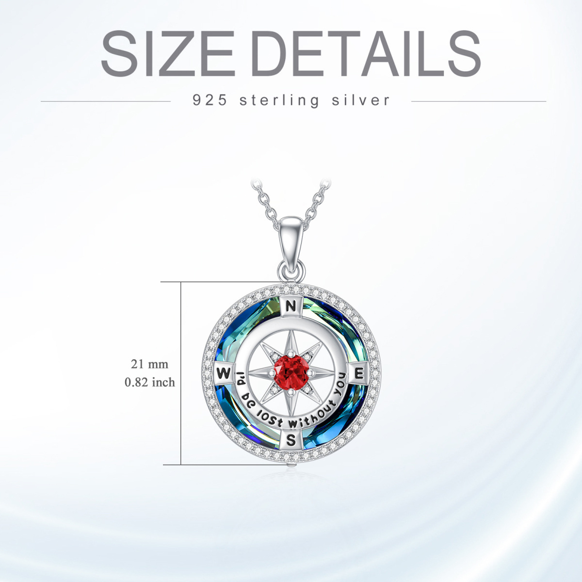 Sterling Silver Crystal Personalized Birthstone & Compass Pendant Necklace for women-5