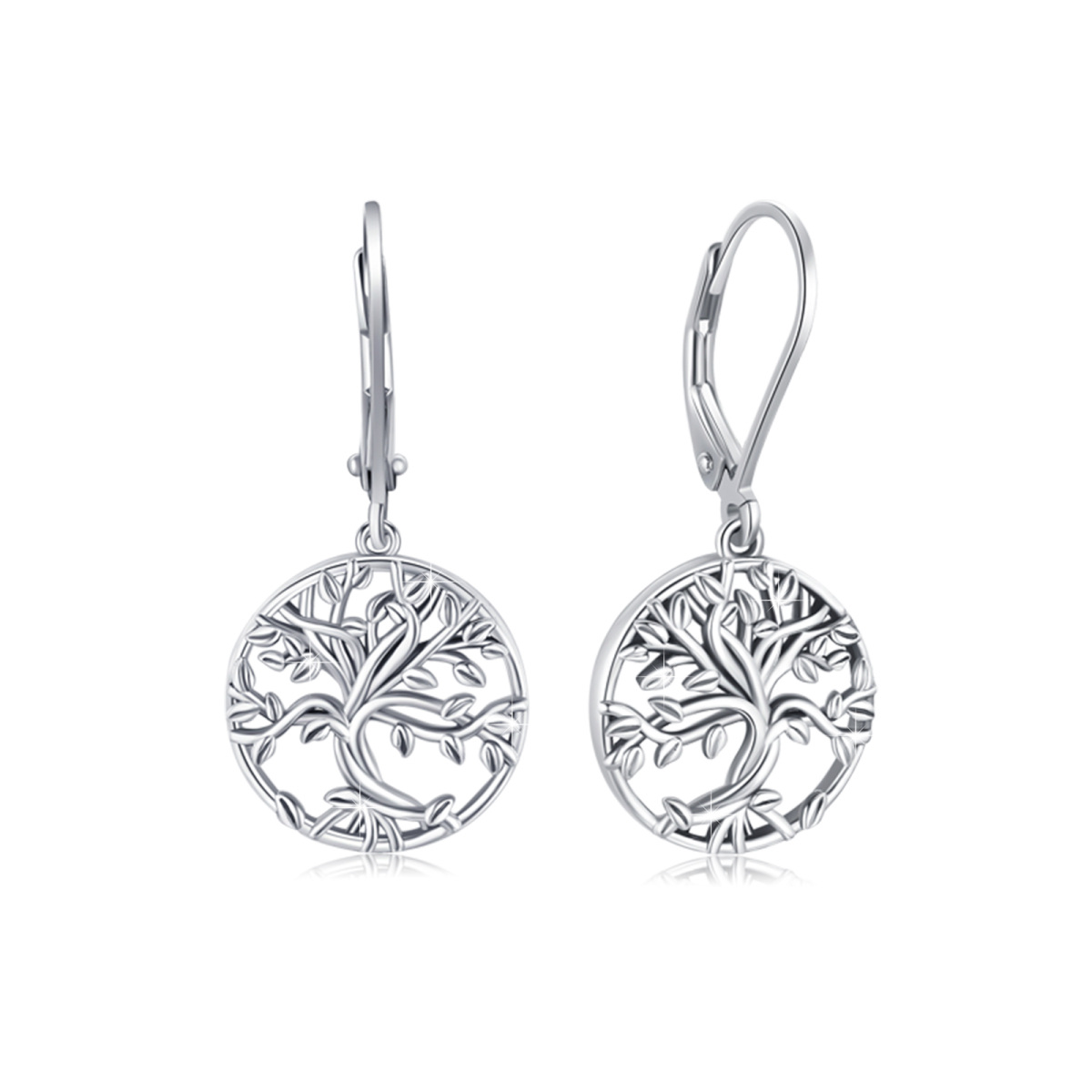 Boucles d'oreilles à levier en argent sterling avec arbre de vie-1