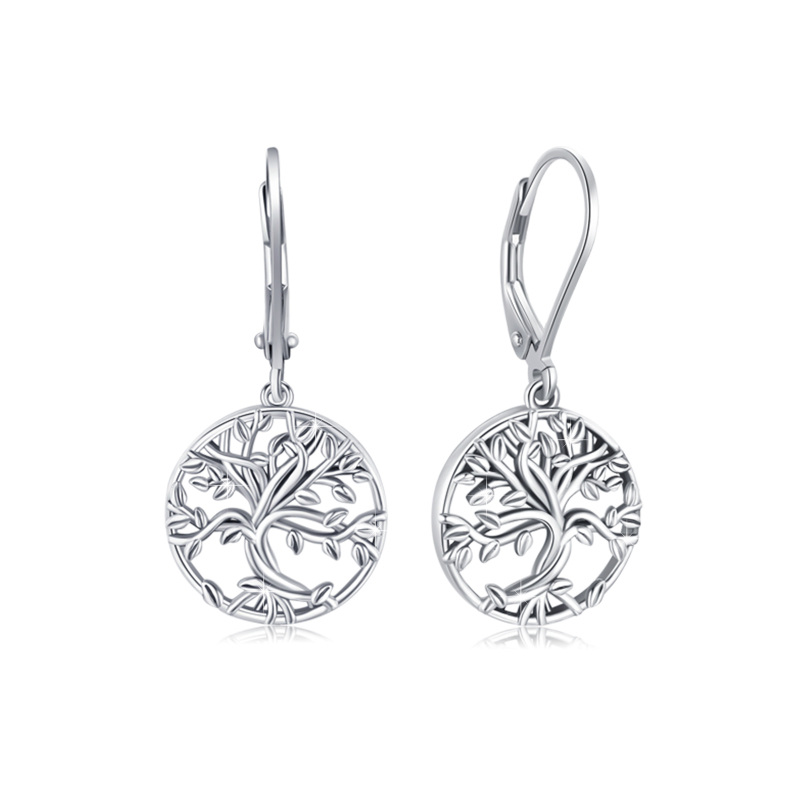 Sterling Silver Tree Of Life Lever-back Earrings-7
