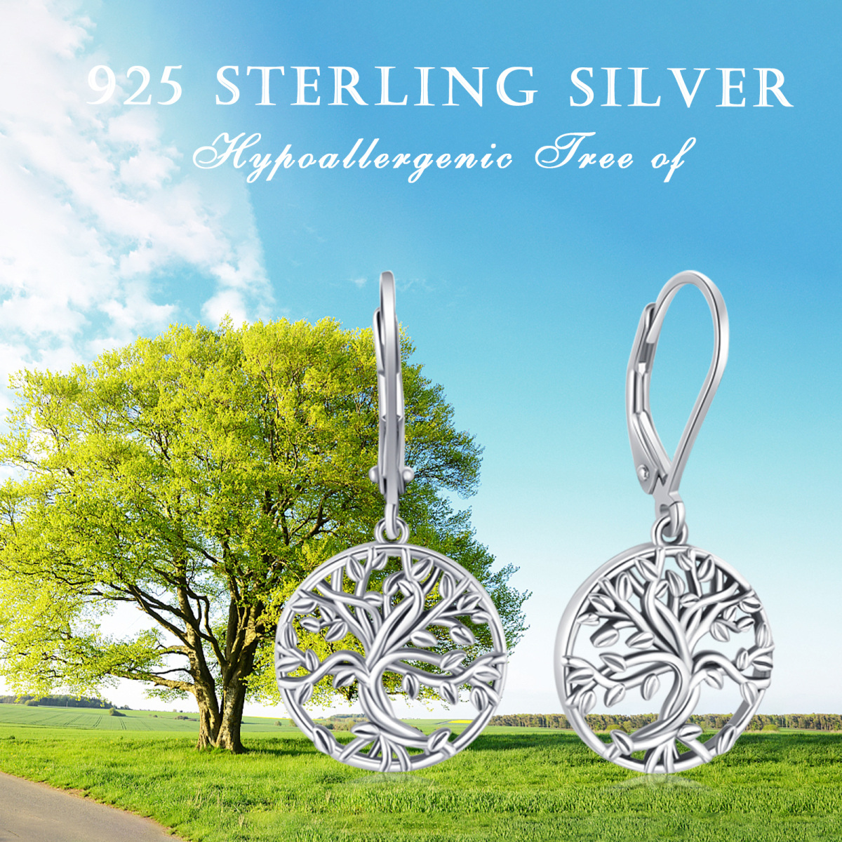 Sterling Silver Tree Of Life Lever-back Earrings-7