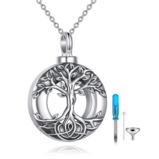 Sterling Silver Tree Of Life & Circle Urn Necklace for Ashes for Women Men