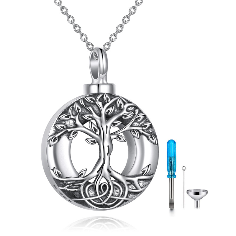 Sterling Silver Tree Of Life & Circle Urn Necklace for Ashes for Women Men-20