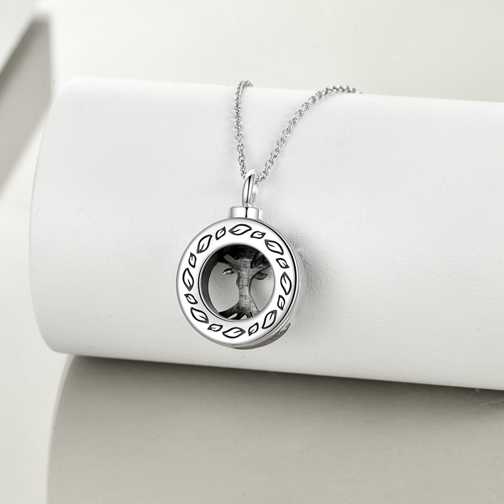 Sterling Silver Tree Of Life & Circle Urn Necklace for Ashes for Women Men-4