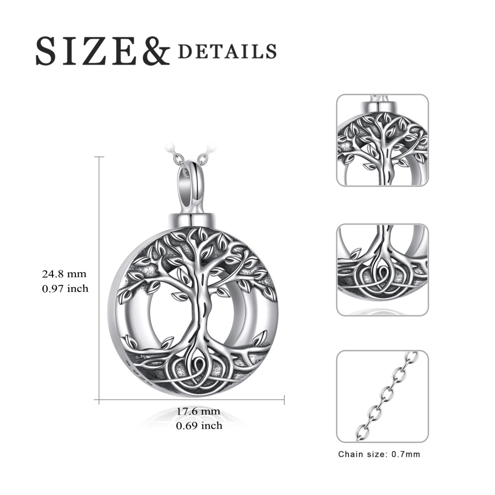 Sterling Silver Tree Of Life & Circle Urn Necklace for Ashes for Women Men-5