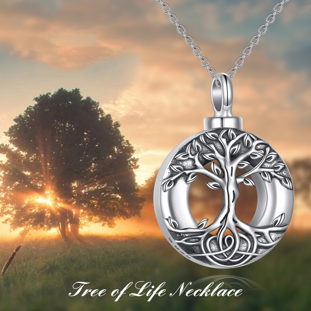 Sterling Silver Tree Of Life & Circle Urn Necklace for Ashes for Women Men-6
