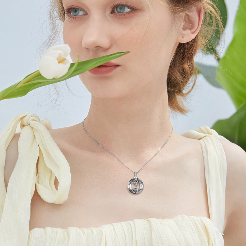 Sterling Silver Tree Of Life & Circle Urn Necklace for Ashes for Women Men-2