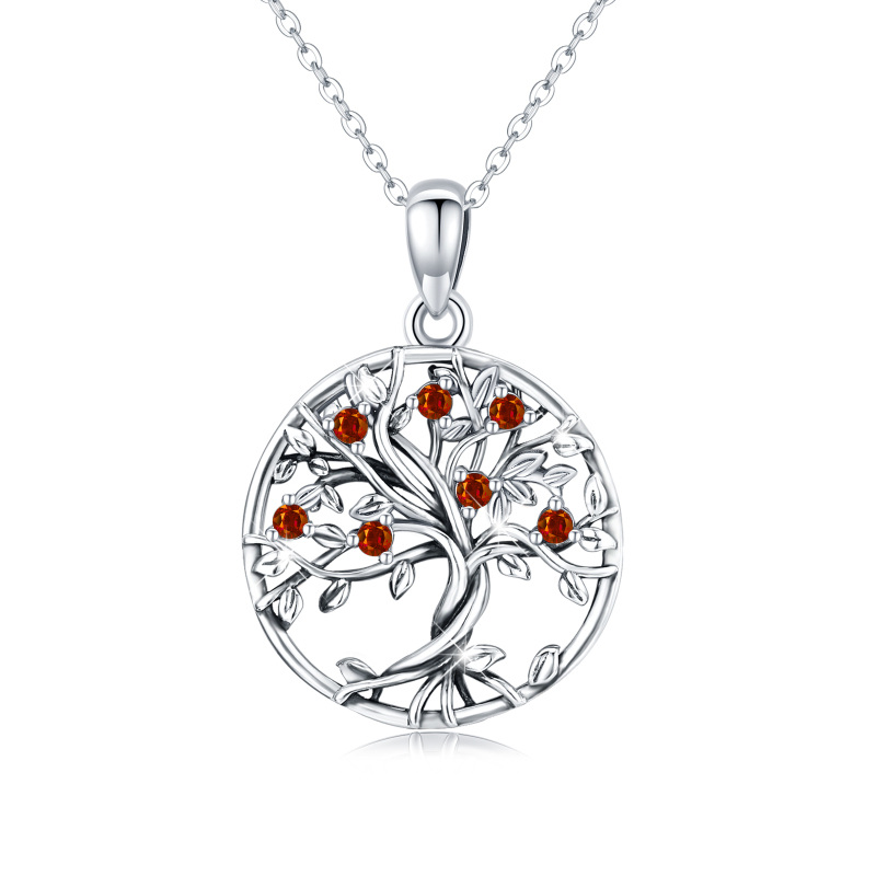 Sterling Silver Red Cubic Zirconia Tree Of Life Circle Necklace for Women-17