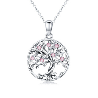 Sterling Silver Pink Cubic Zirconia Tree Of Life Circle Necklace for Women-37