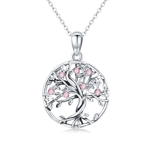 Colar de círculo de árvore da vida de zircônia cúbica rosa de prata esterlina para mulheres