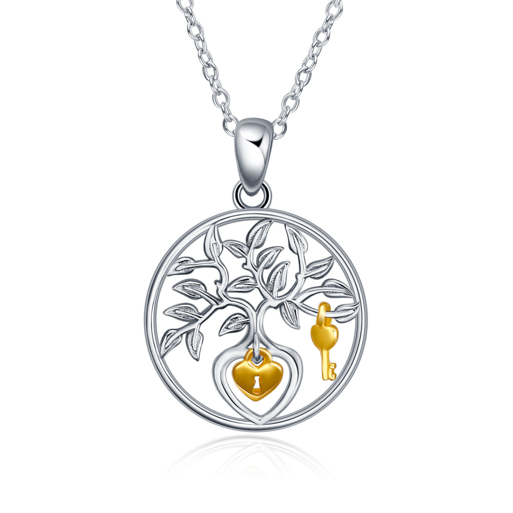 Tree of Life 925 Silver Charm Pendant Necklace Apple Tree Necklace for Women-1