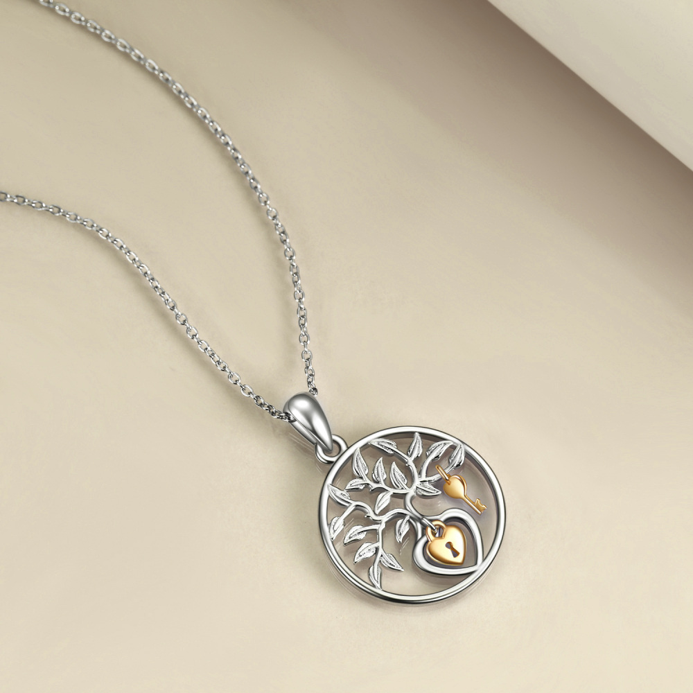 Tree of Life 925 Silver Charm Pendant Necklace Apple Tree Necklace for Women-2