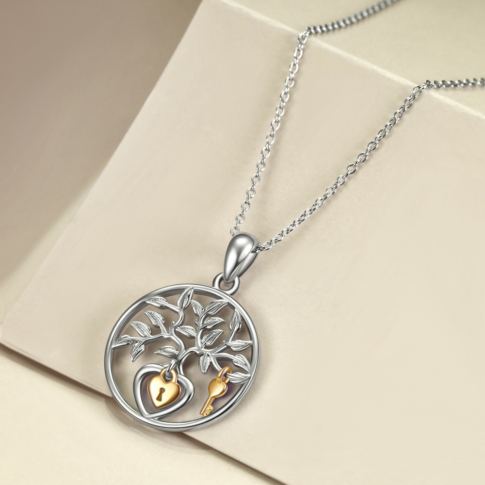 Tree of Life 925 Silver Charm Pendant Necklace Apple Tree Necklace for Women-3