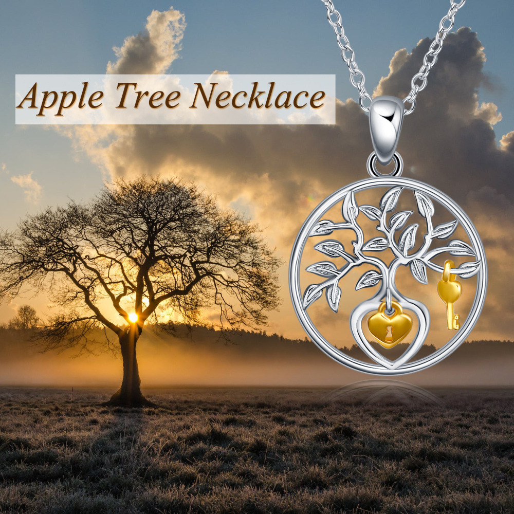 Tree of Life 925 Silver Charm Pendant Necklace Apple Tree Necklace for Women-6