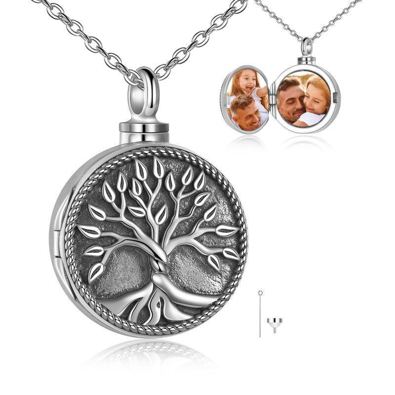 Sterling Silver Tree Of Life Engraved Personalized Photo Locket Necklace for Women Men-1