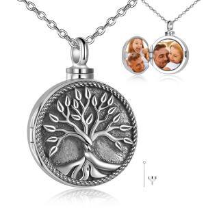 Sterling Silver Tree Of Life Engraved Personalized Photo Locket Necklace for Women Men-50