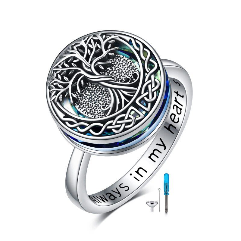 خاتم جرة رماد شجرة الحياة من الفضة الإسترلينية 925 بتصميم عقدة سلتيك على شكل شجرة العائلة، مجوهرات تذكارية تذكارية، خاتم حرق الجثث دائمًا في قلبي-2
