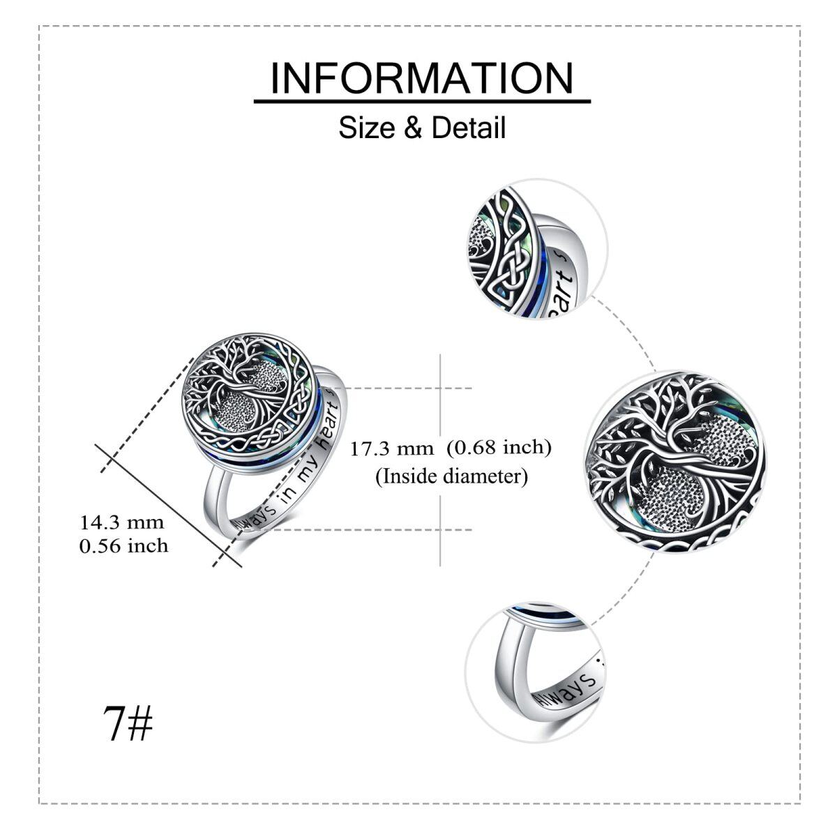 Tree of Life Urn Ring for Ashes 925 Sterling Silver Celtic Knot Family Tree Memorial Keepsake Jewelry Always in My Heart Cremation Ring-4