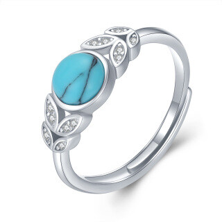 Sterling Silver Turquoise Leaves Open Ring-54