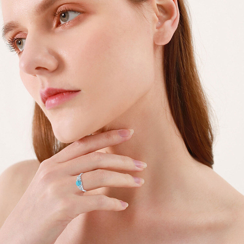 Sterling Silver Turquoise Leaves Open Ring-2