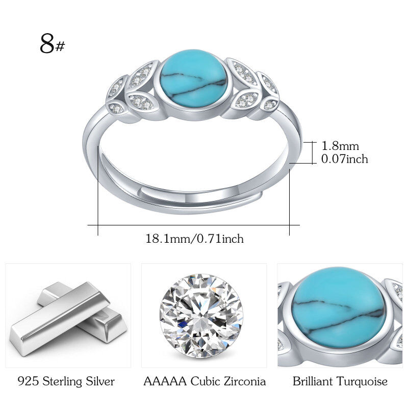 Sterling Silver Turquoise Leaves Open Ring-10