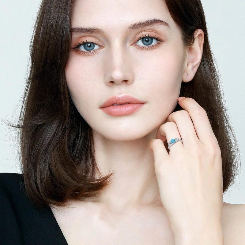 Sterling Silver Turquoise Leaves Open Ring-3