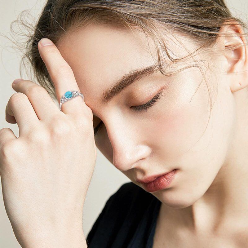 Sterling Silver Turquoise Leaves Open Ring-4