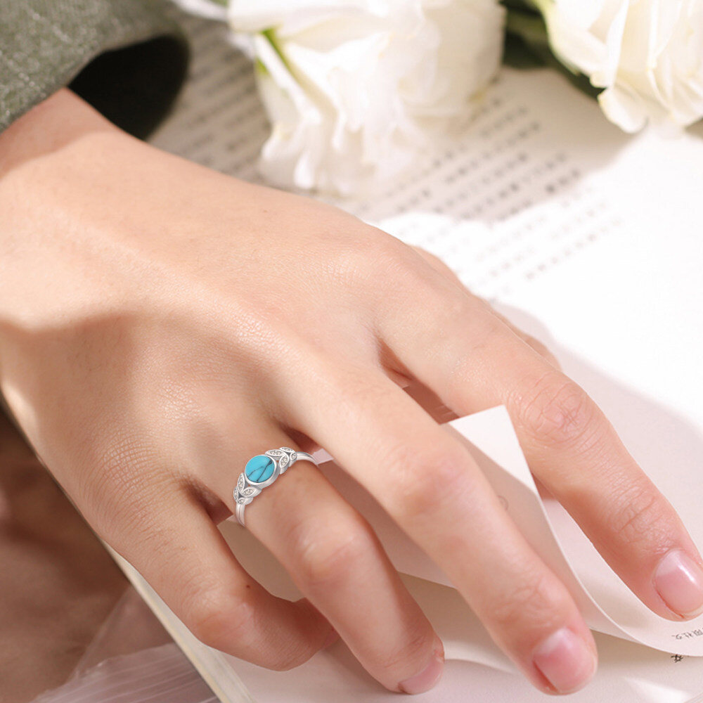 Sterling Silver Turquoise Leaves Open Ring-5