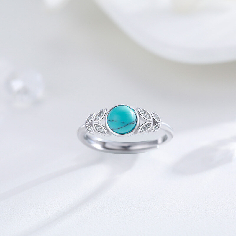 Sterling Silver Turquoise Leaves Open Ring-6