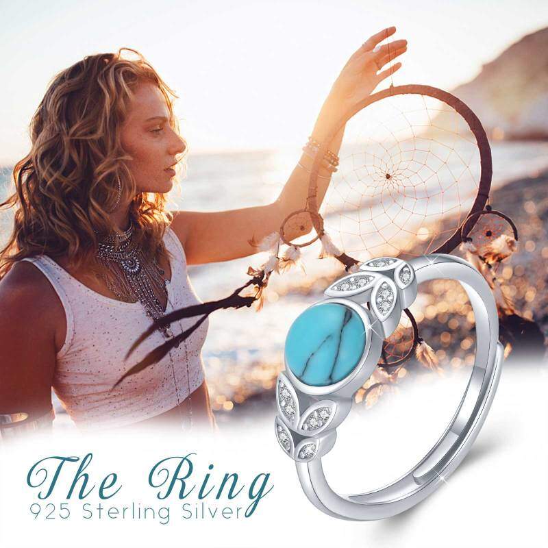 Sterling Silver Turquoise Leaves Open Ring-7