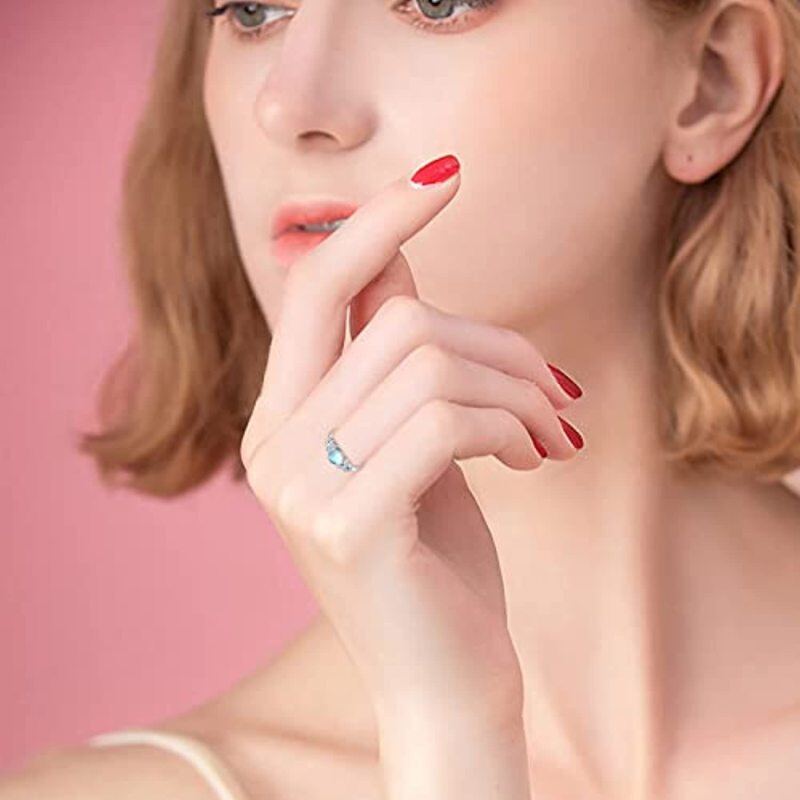 Sterling Silver Turquoise Leaves Open Ring-9