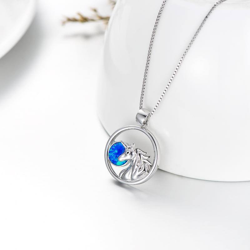 Sterling Silver Opal Circle Unicorn Box Chain Necklace for Women Men-3