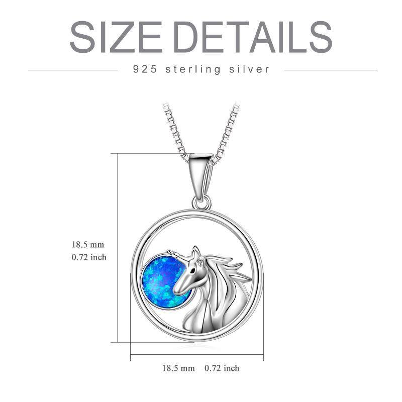 Sterling Silver Opal Circle Unicorn Box Chain Necklace for Women Men-5