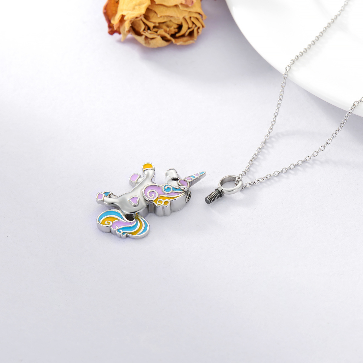 Sterling Silver Unicorn Urn Necklace for Ashes-3