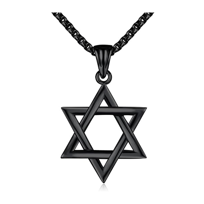 Unisex Sterling Silver with Black Gold Plated Star Of David Pendant Necklace-1