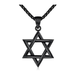 Unisex Sterling Silver with Black Gold Plated Star Of David Pendant Necklace-5