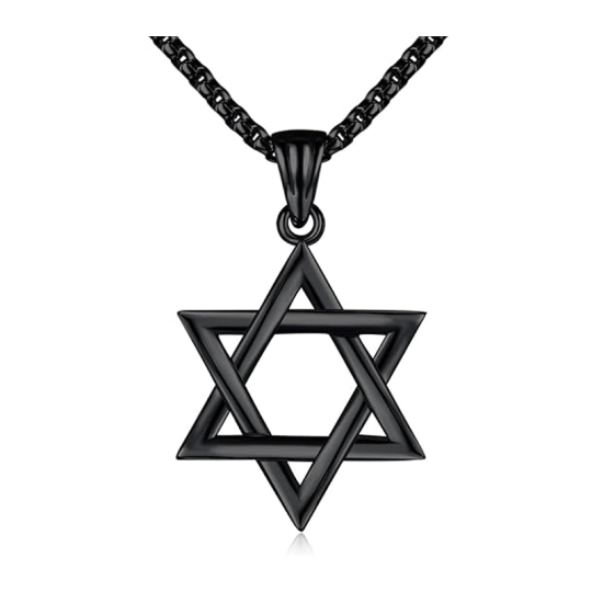 Collier unisexe en argent sterling avec pendentif étoile de David plaqué or noir