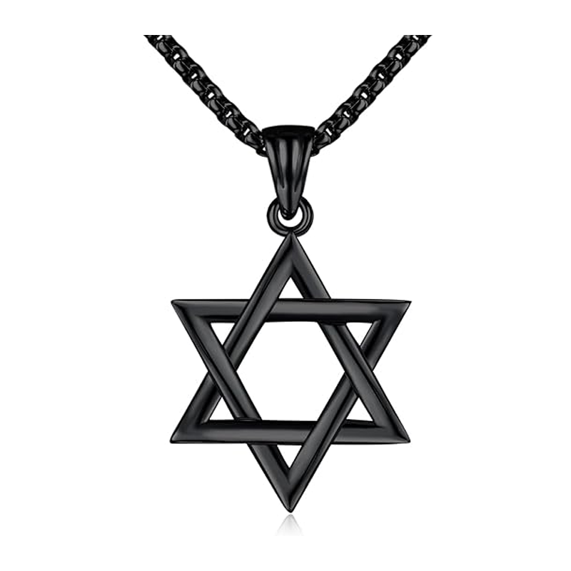 Unisex Sterling Silver with Black Gold Plated Star Of David Pendant Necklace-6