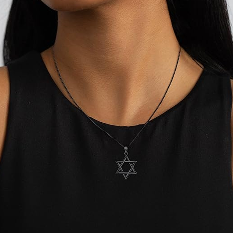 Unisex Sterling Silver with Black Gold Plated Star Of David Pendant Necklace-3